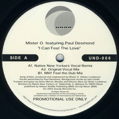 Mister O : I Can Feel The Love (12", Promo)