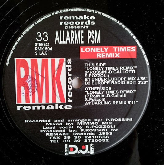 Allarme PSM : Lonely Times (Remixes) (12")