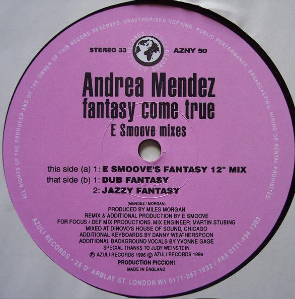Andrea Mendez : Fantasy Come True (E Smoove Remixes) (12")