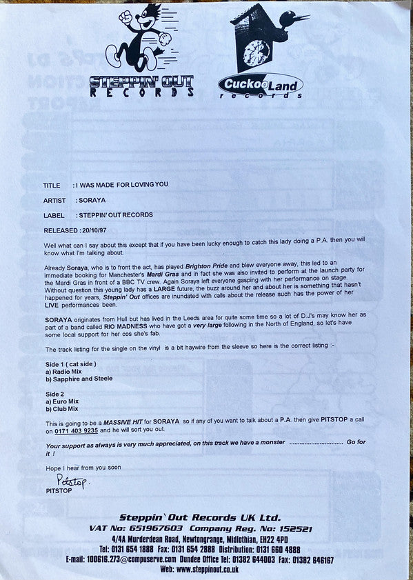 Nomadic Motion Featuring Soraya : I Was Made For Loving You (12", M/Print)