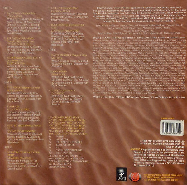 Various : Havin'It In Ibiza (Volume One 94-95) (2xLP, Comp)