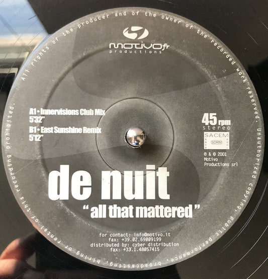 De Nuit : All That Mattered (12", Advance, Promo, TP)