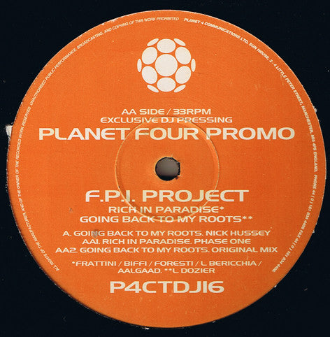 F.P.I. Project* : Rich In Paradise / Going Back To My Roots (12", Promo)