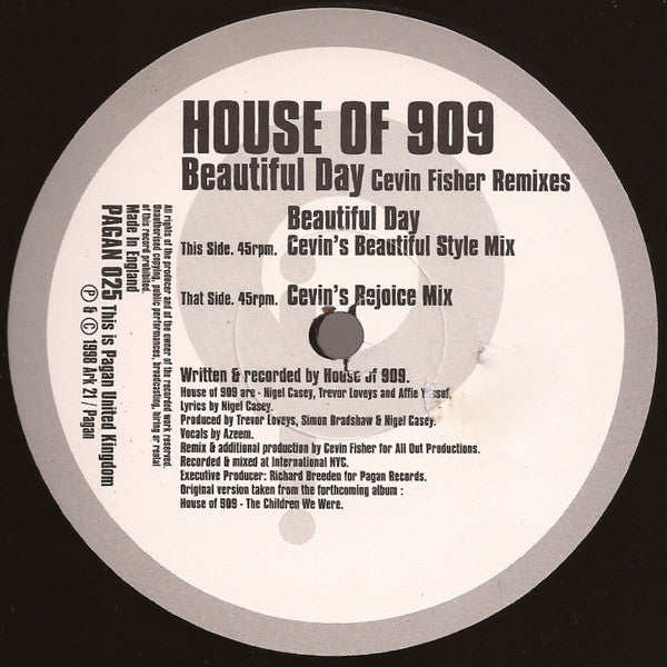 House Of 909 : Beautiful Day (Cevin Fisher Remixes) (12")
