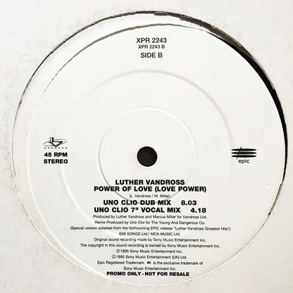Luther Vandross : Power Of Love (Love Power) (Uno Clio Mixes) (12", Single, Promo)