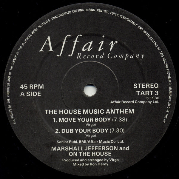 Marshall Jefferson And On The House : The House Music Anthem (12")