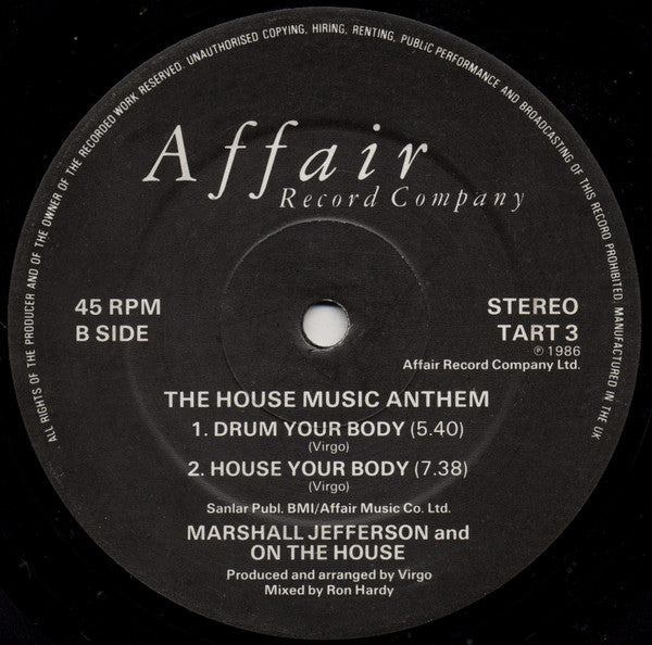 Marshall Jefferson And On The House : The House Music Anthem (12")