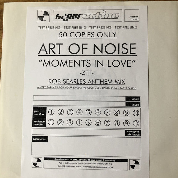 Artofnoise* : Moments In Love (12", S/Sided, Promo)