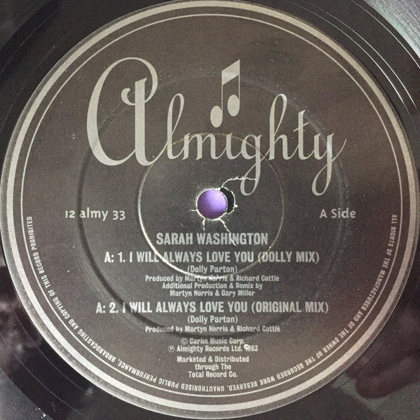 Sarah Washington : I Will Always Love You (Dance Mix) (12")