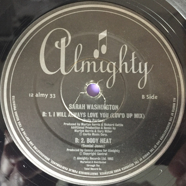 Sarah Washington : I Will Always Love You (Dance Mix) (12")
