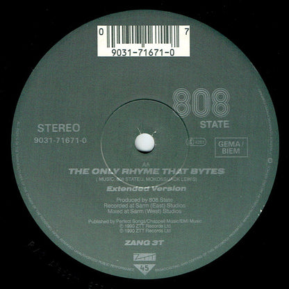 MC Tunes Versus 808 State : The Only Rhyme That Bites (12")