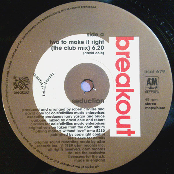 Seduction : Two To Make It Right (12", Single)