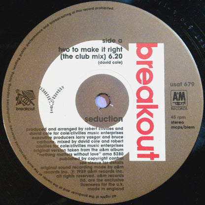 Seduction : Two To Make It Right (12", Single)