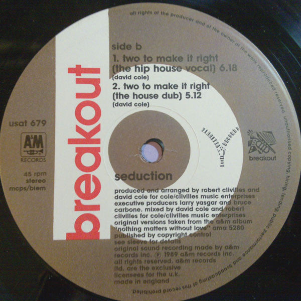 Seduction : Two To Make It Right (12", Single)