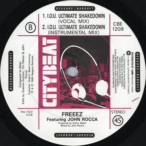 Freeez Featuring John Rocca : I.O.U. (The Ultimate Mixes '87) (12", Single)