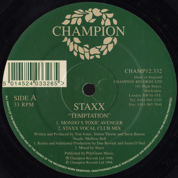 Staxx : Temptation (12")