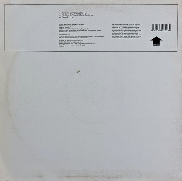 Matt Darey & Marcella Woods : U Shine On & Moody (12")