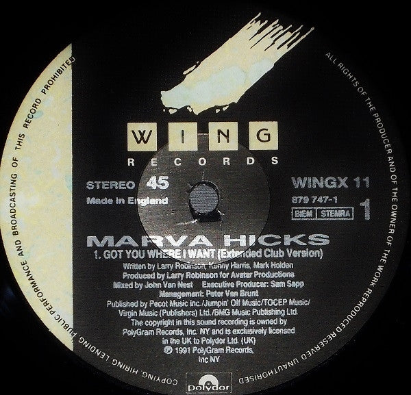 Marva Hicks : I Got You Where I Want (12")