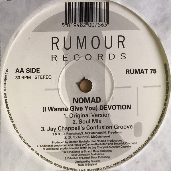 Nomad : (I Wanna Give You) Devotion (Original Version And DJ Remixes) (12")