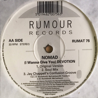 Nomad : (I Wanna Give You) Devotion (Original Version And DJ Remixes) (12")