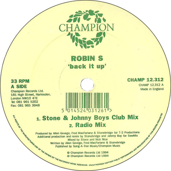 Robin S* : Back It Up (12")