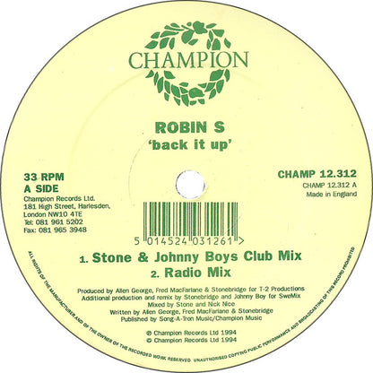 Robin S* : Back It Up (12")