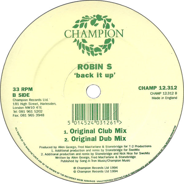 Robin S* : Back It Up (12")
