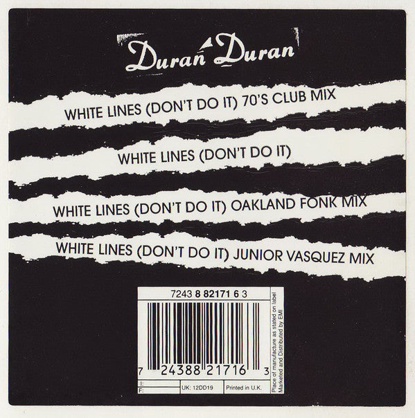 Duran Duran : White Lines (Don't Do It) (12", Single)