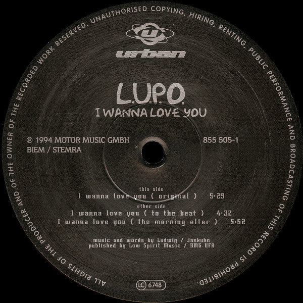 L.U.P.O. : I Wanna Love You (12")