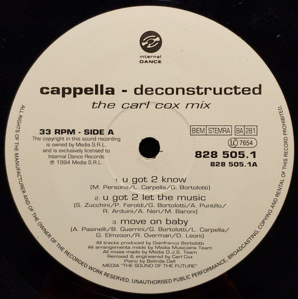 Carl Cox Versus Cappella : Cappella Deconstructed (12", Mixed)
