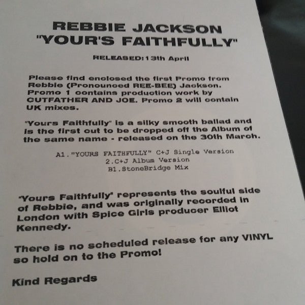 Rebbie Jackson : Yours Faithfully (12", Promo)