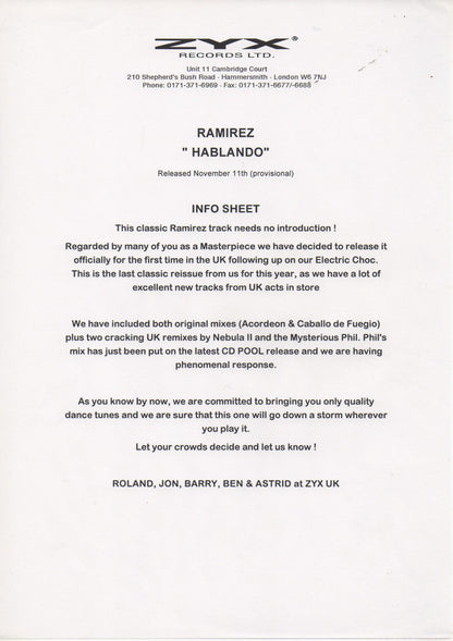 Ramirez Feat. Pizarro : Hablando (12", Promo)