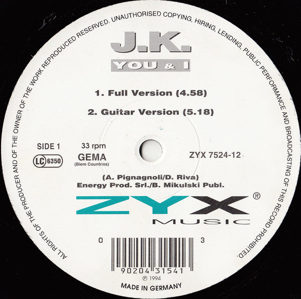 J.K. : You & I (12")