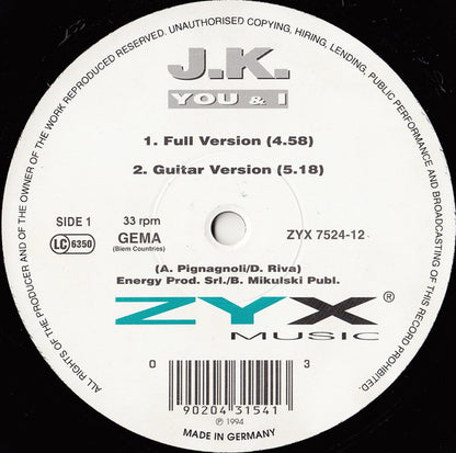 J.K. : You & I (12")