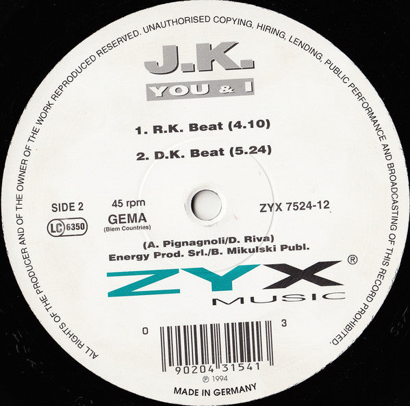 J.K. : You & I (12")