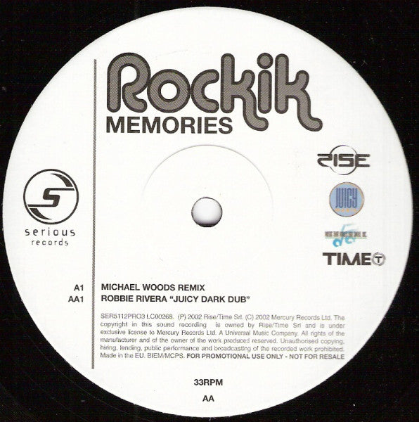 Rockik : Memories (12", Promo, 3)