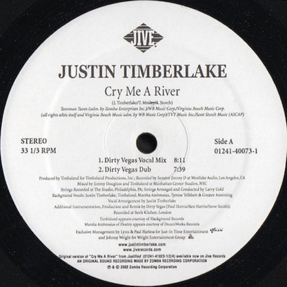 Justin Timberlake : Cry Me A River (12")