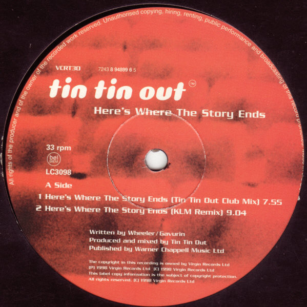 Tin Tin Out Featuring Shelley Nelson : Here's Where The Story Ends (12", Single)
