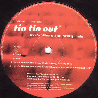 Tin Tin Out Featuring Shelley Nelson : Here's Where The Story Ends (12", Single)
