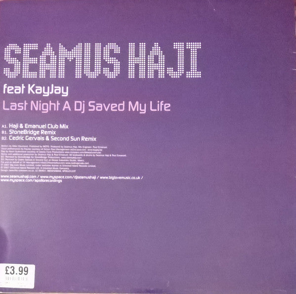 Seamus Haji Feat KayJay : Last Night A DJ Saved My Life (12")