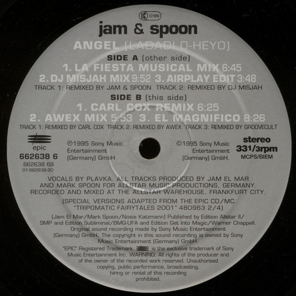 Jam & Spoon Featuring Plavka : Angel (Ladadi O-Heyo) (12")