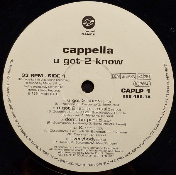 Cappella : U Got 2 Know (LP, Album)
