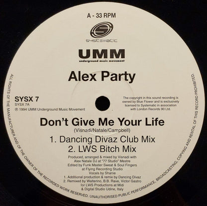 Alex Party : Don't Give Me Your Life (12", Single)