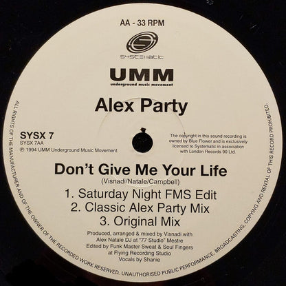 Alex Party : Don't Give Me Your Life (12", Single)
