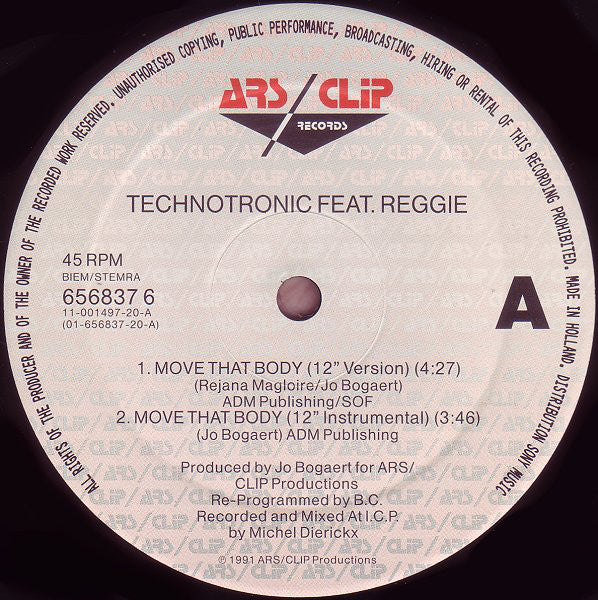 Technotronic Featuring Reggie : Move That Body (12", Maxi)