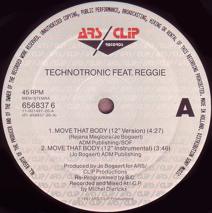 Technotronic Featuring Reggie : Move That Body (12", Maxi)