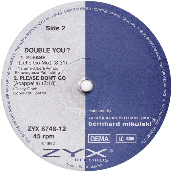 Double You : Please Don't Go (12")