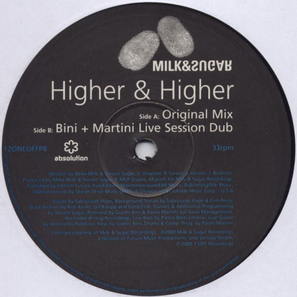 Milk & Sugar : Higher & Higher (2x12", Promo)