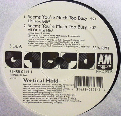 Vertical Hold : Seems You're Much Too Busy (12", Maxi)