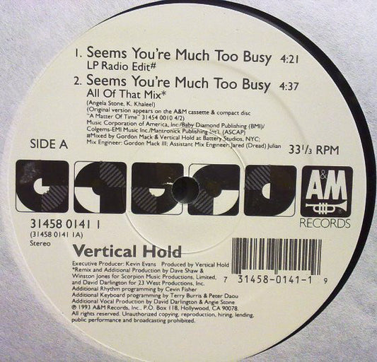 Vertical Hold : Seems You're Much Too Busy (12", Maxi)
